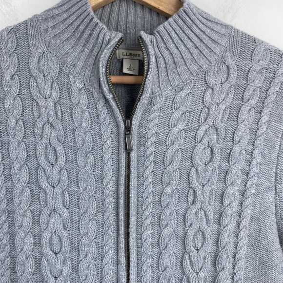 LL BEAN Cardigan LP Cable Knit Zip 100% Cotton Coastal Preppy Gorpcore Fisherman - Picture 2 of 10